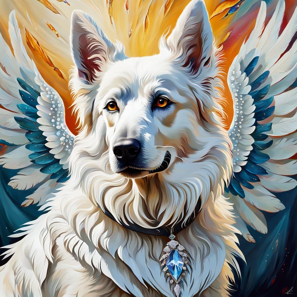 Surreal Diamond-Winged Dog in Melting Oil Portrait