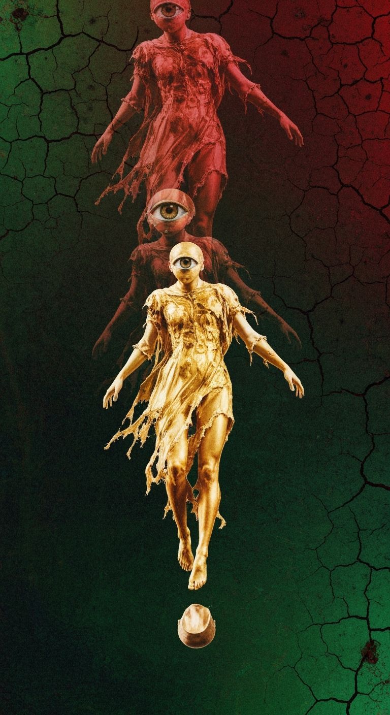 Surreal Figure Descends in Digital Collage Style