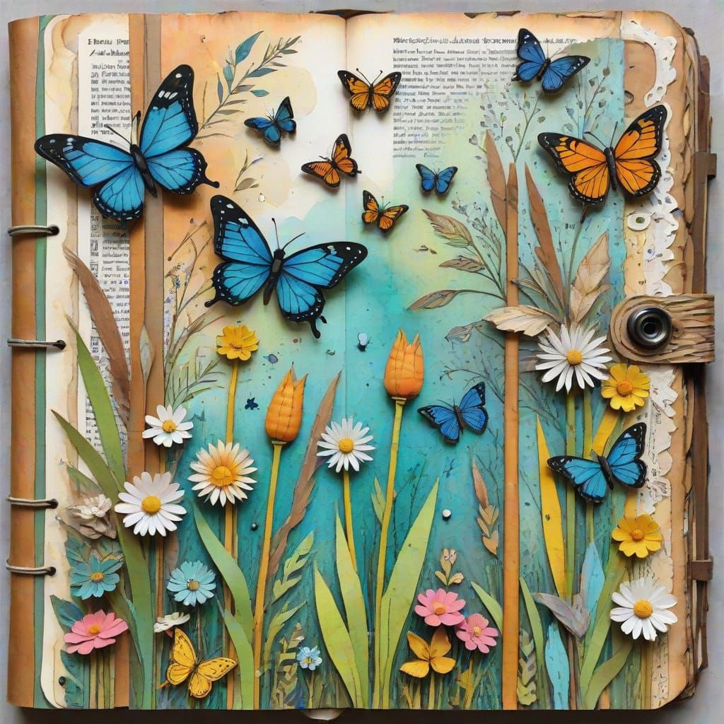 Whimsical Folk Art Collage with Nature Elements