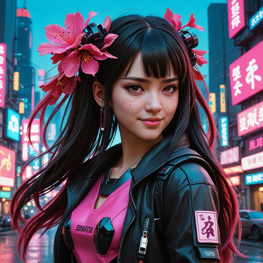 Neo Tokyo Pop Goddess in Hot Pink Sakura Future Punk