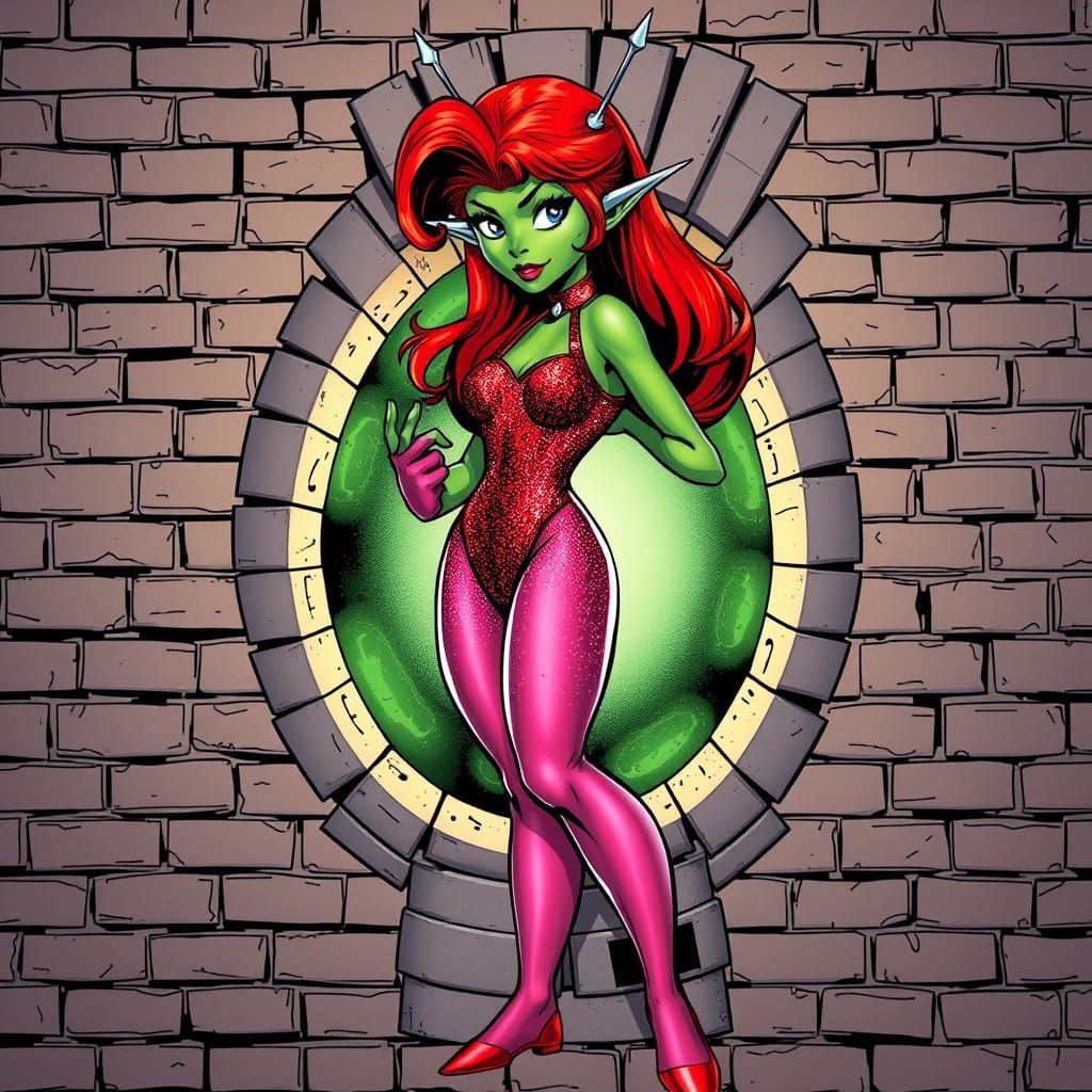 Cyberpunk Superhero Girl Examines Mysterious Portal