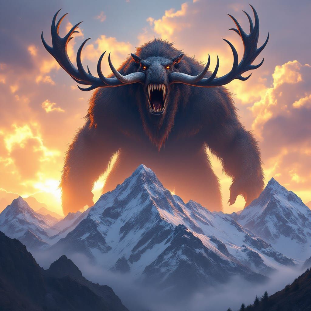 Colossal Moose-Mammoth Creature Towers Over Mountain