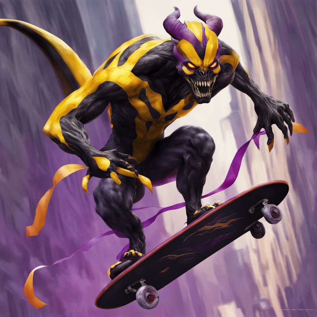 Bright Yellow Symbiote on Skateboard: Matte Painting