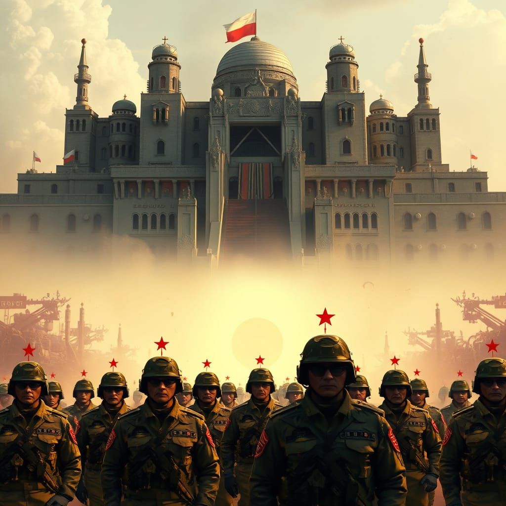 Dystopian Militarized State in Dark Surreal Style