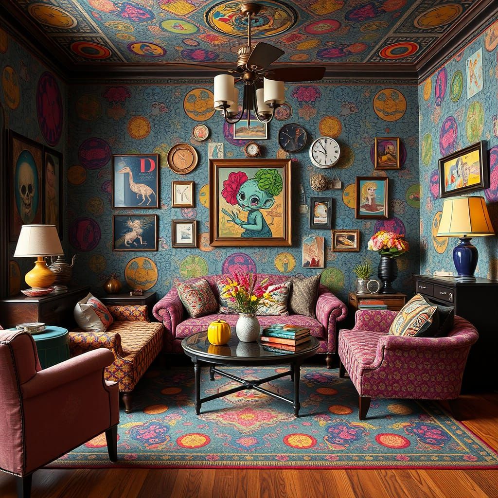 Funky Eccentric Living Room in Pop Surrealism Style