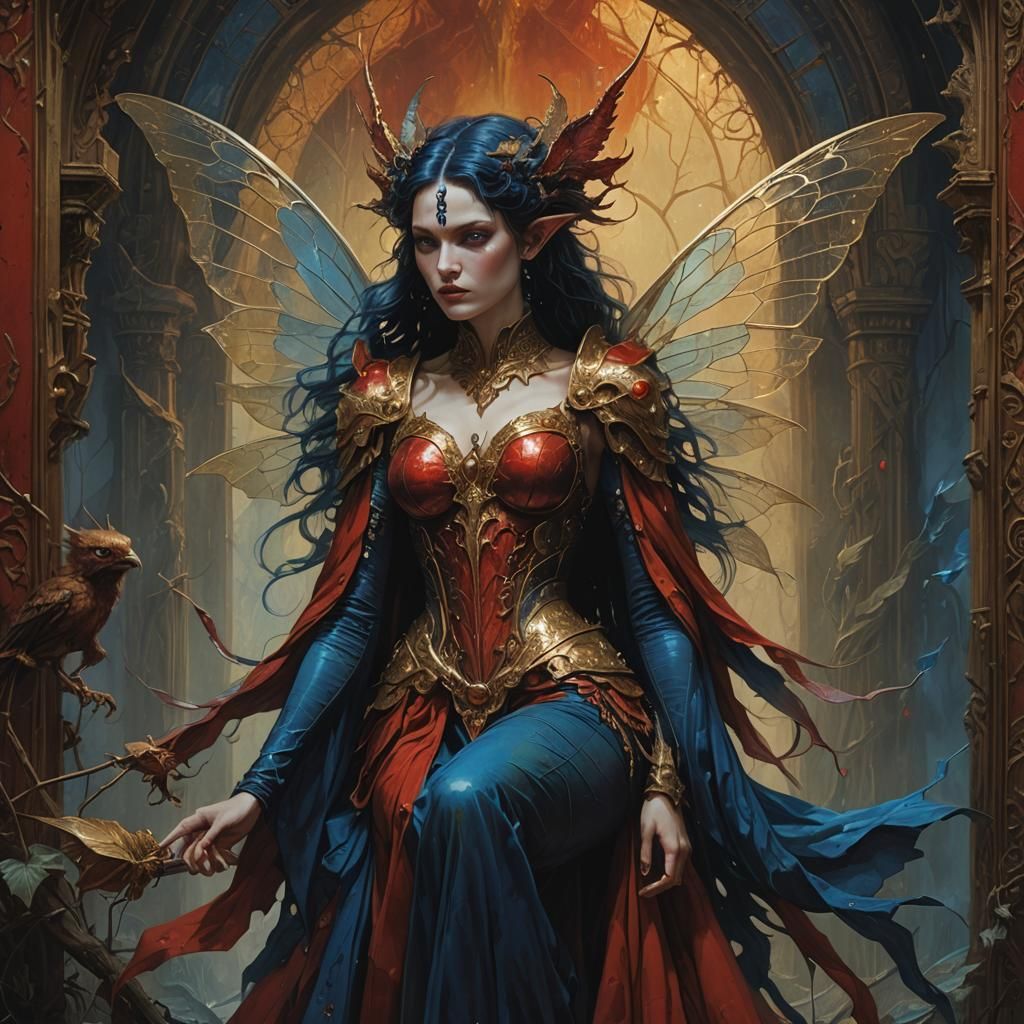 Majestic Iridescent Faerie in Epic Digital Landscape