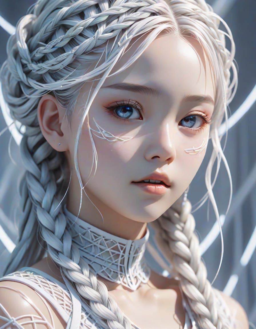 Anime Woman with Glowing Braids in Cel-Shaded Art