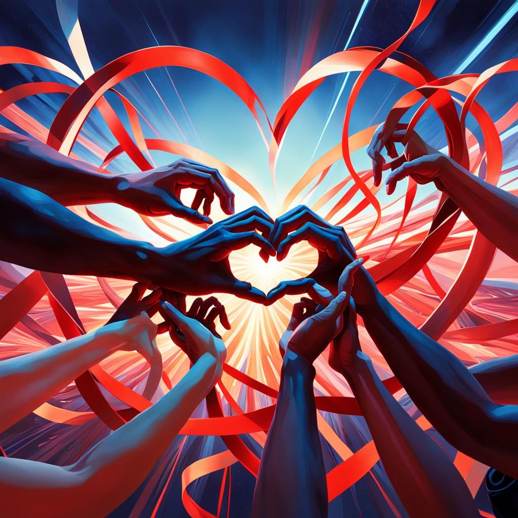 Hands Unite to Form Heart in Vibrant Digital Art