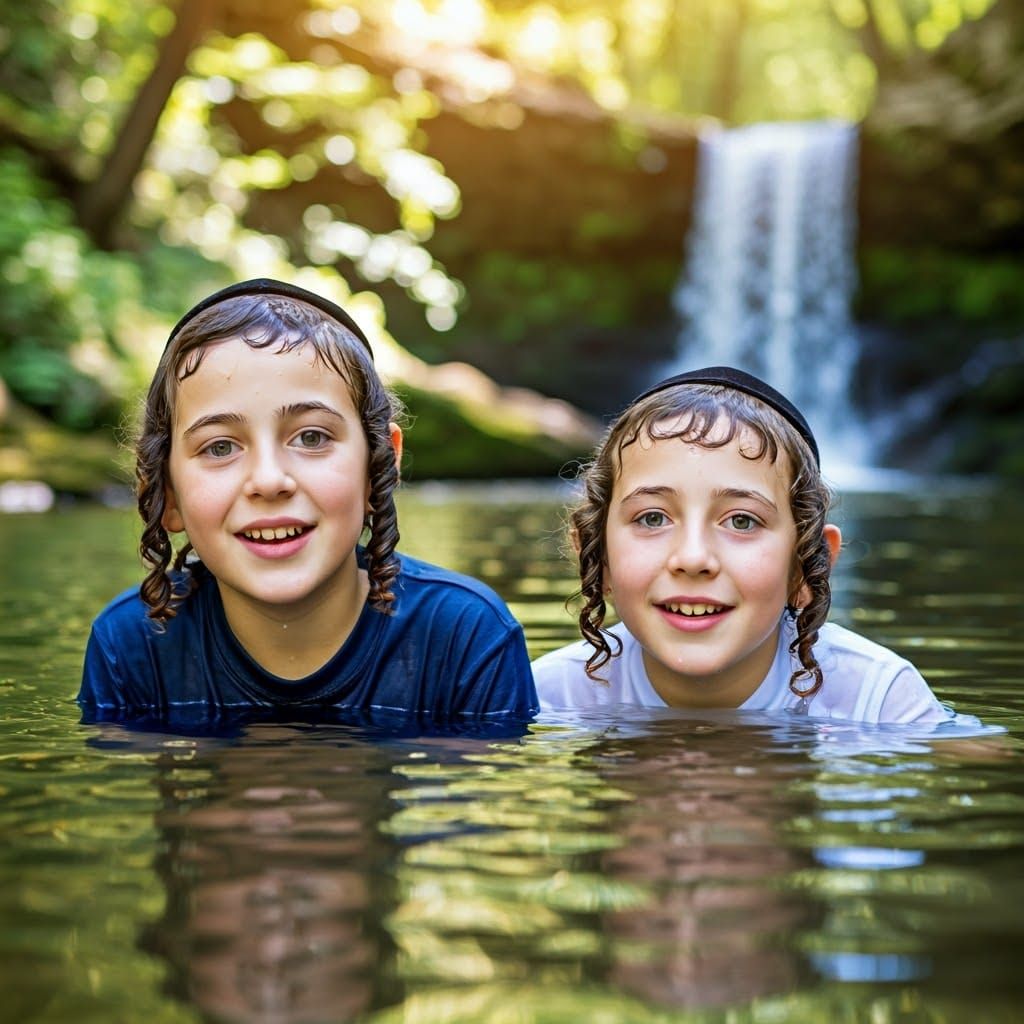 Joyful Hasidic Boys Discover River Paradise