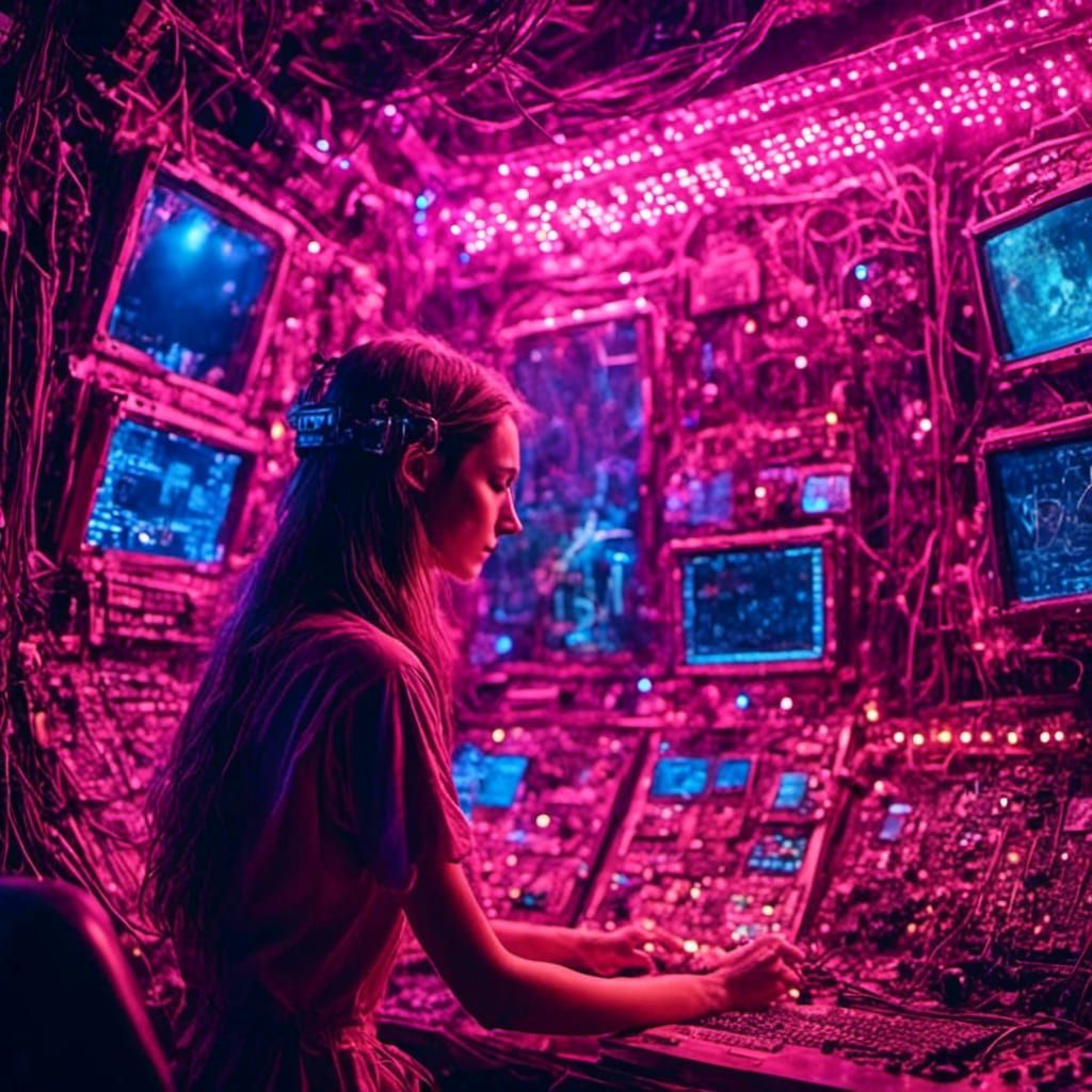 Cyberpunk NASA Supercomputer with Women