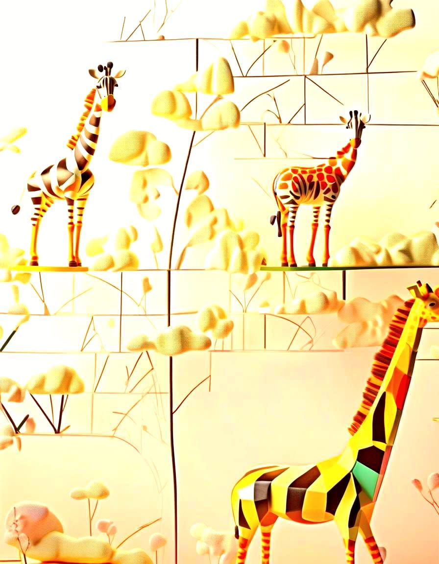 Zebra and Giraffe in 3D Rendered Style