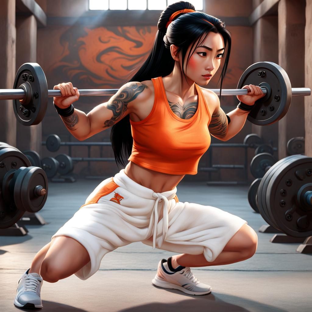 Mulan Weight Training in Prison, 3D Digital Art