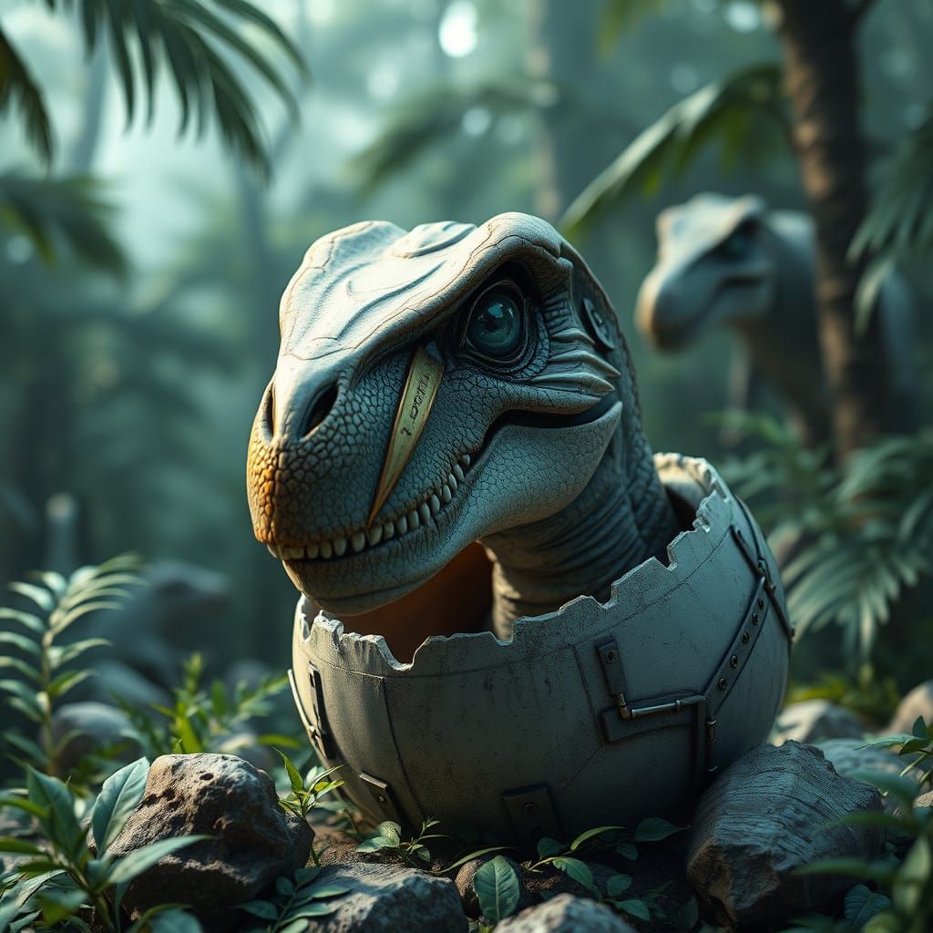 Mechanical T-Rex Hatchling in Jurassic Jungle