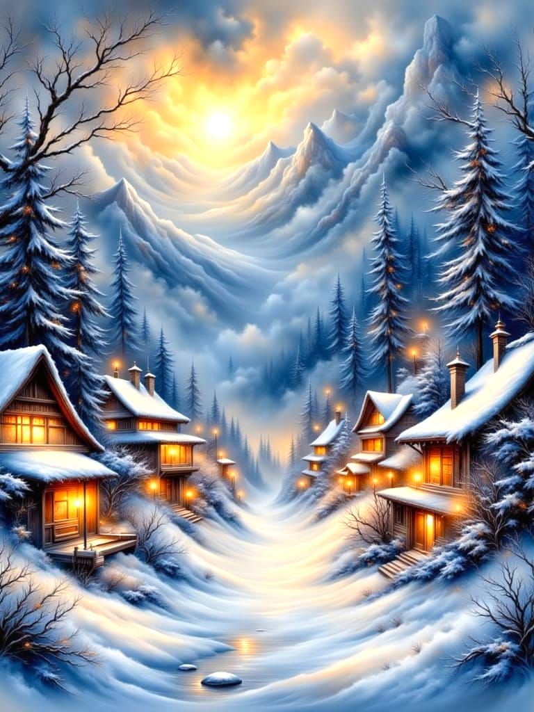 Remote Village Sparkles Brightly in Deep Snow