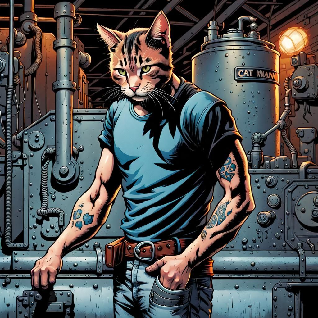 Cat-Man Portrait in Comic Book Style