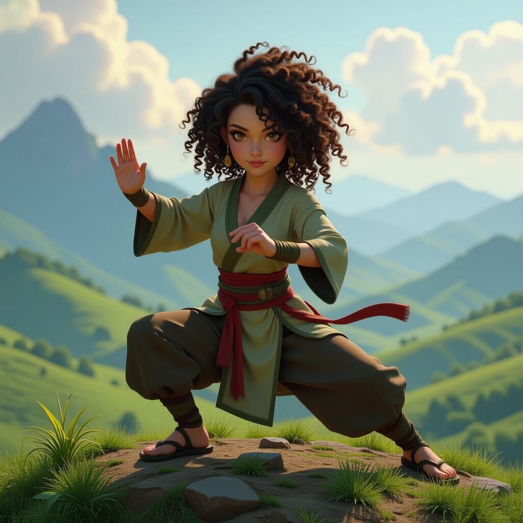 Halfling Monk Training in Lush Landscape as Dark Fantasy Art