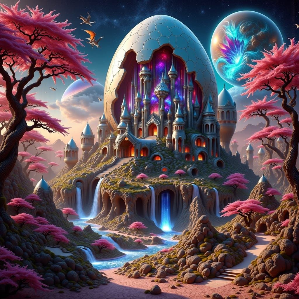 Martian Castle with Dragon Eggs in Sci-Fi Style