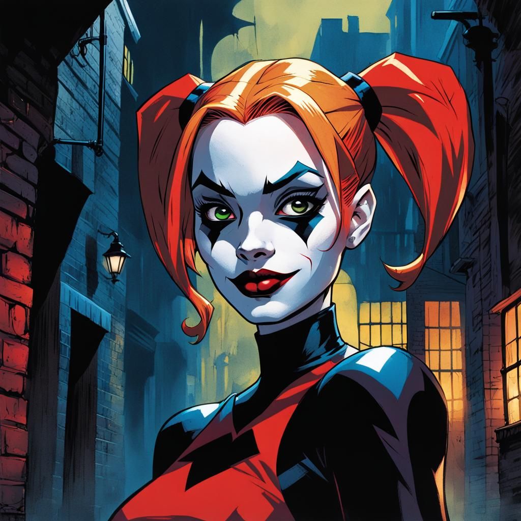 Harley Quinn in Gothic Comic Book Art Style