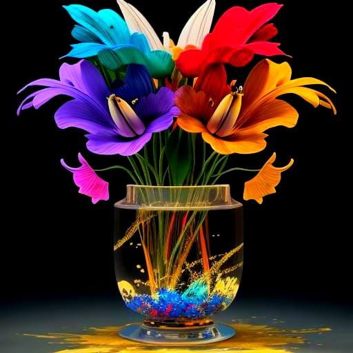 Surreal 3D Mirror Fragments with Galaxies and Flora