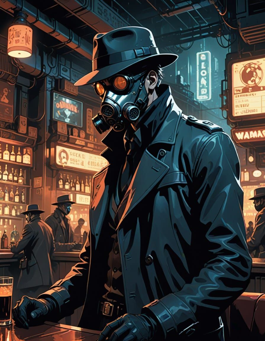Cyber Noir Detective in Futuristic Dystopian City