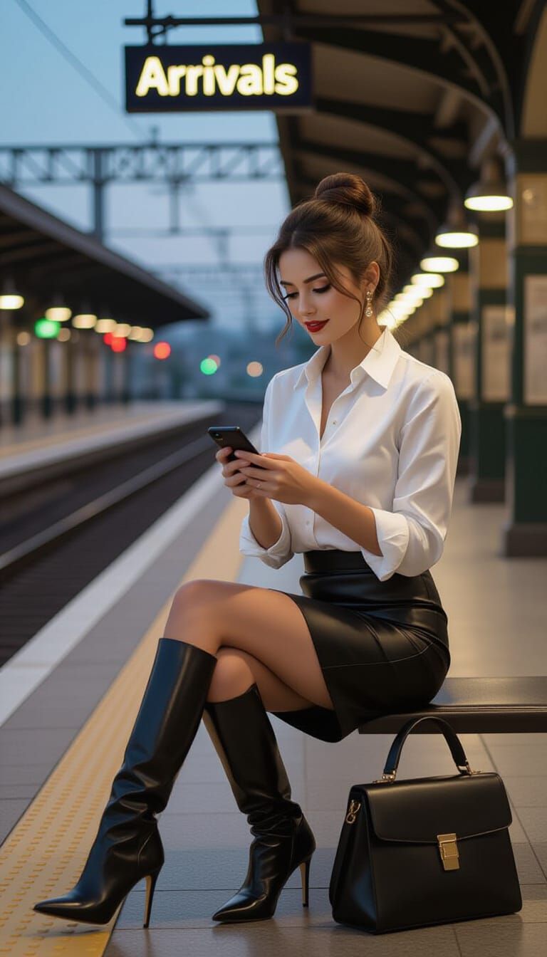 Italian Secretary Waiting at Train Station in 4K