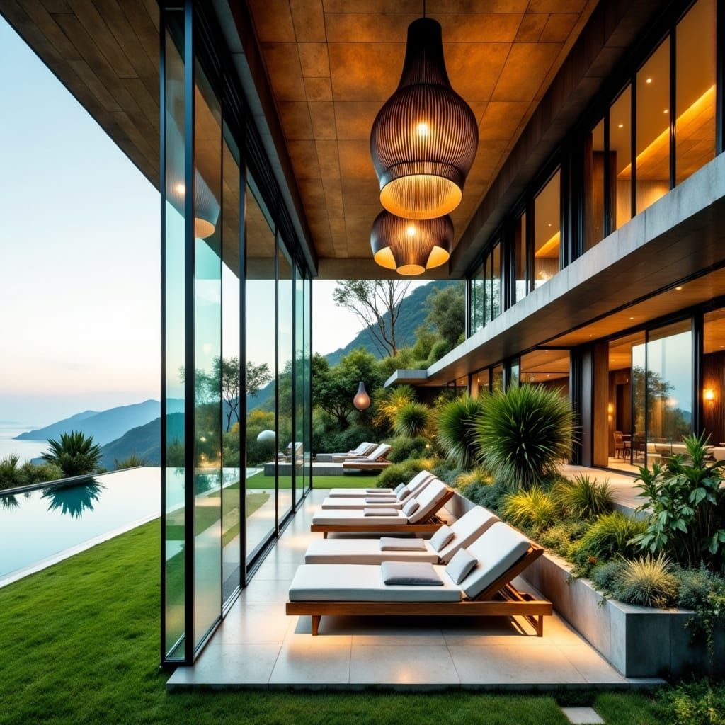 Luxury Home with Infinity Pool in Impressionist Painterly St...