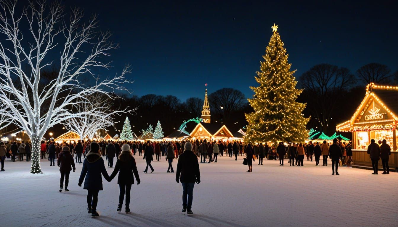 Winter City Park Wonderland in Vibrant Holiday Lights
