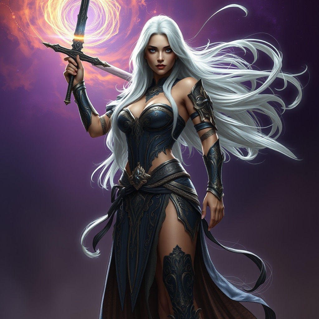 Fantasy Warrior Woman Conjuring a Dimensional Portal