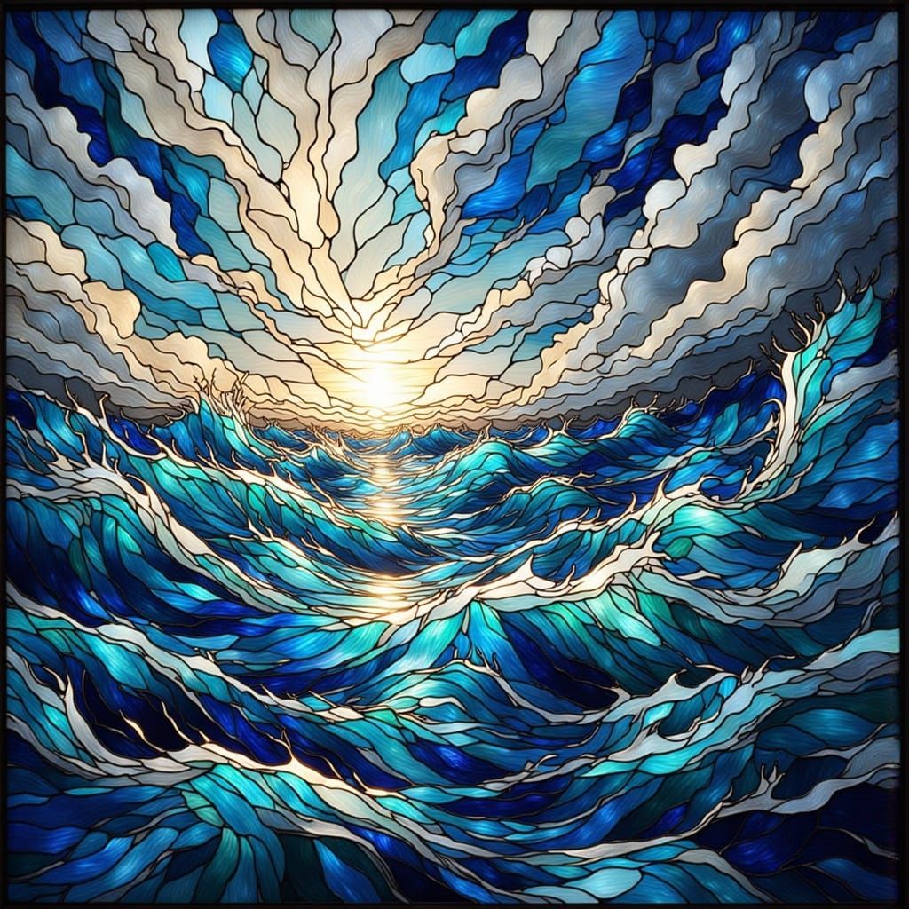 Stained Glass Design of Swirling Wind and Weather