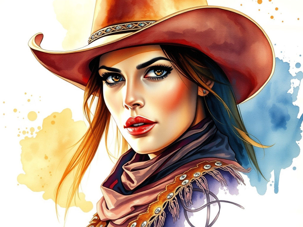 Cowgirl in Watercolor Style of H. R. Giger