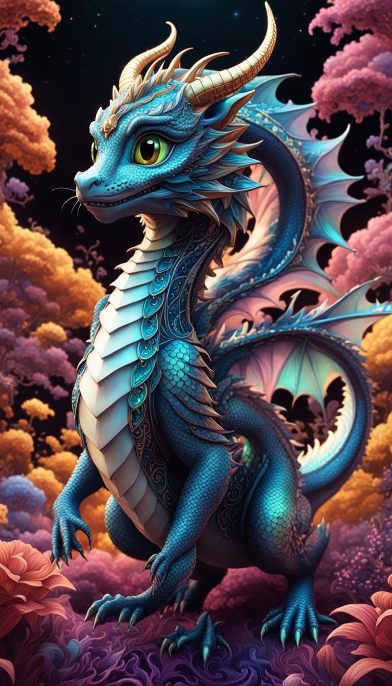 Art Nouveau Dragons and Neko Waifu in Space