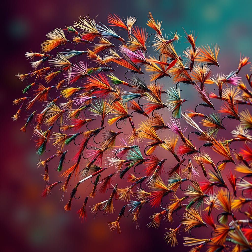 Psychedelic Fishing Flies in Art Nouveau Style