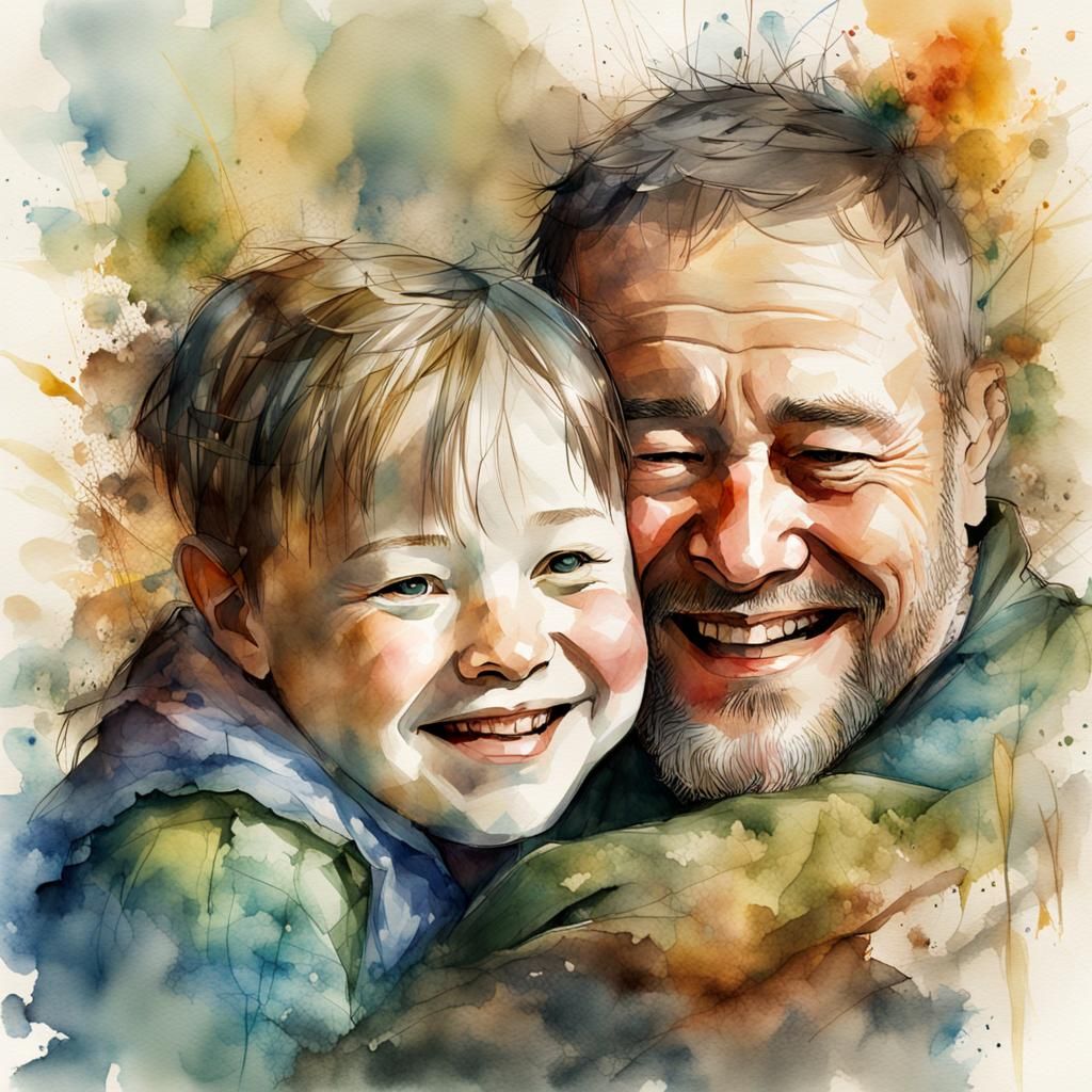 Happy Family Portrait in Digital Watercolor Style