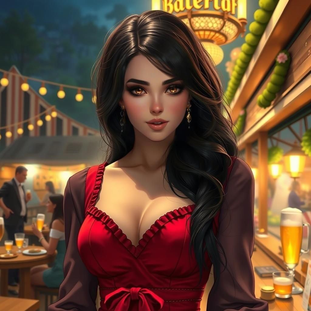 Elegant Bavarian Girl at Oktoberfest in Ink Flow Style