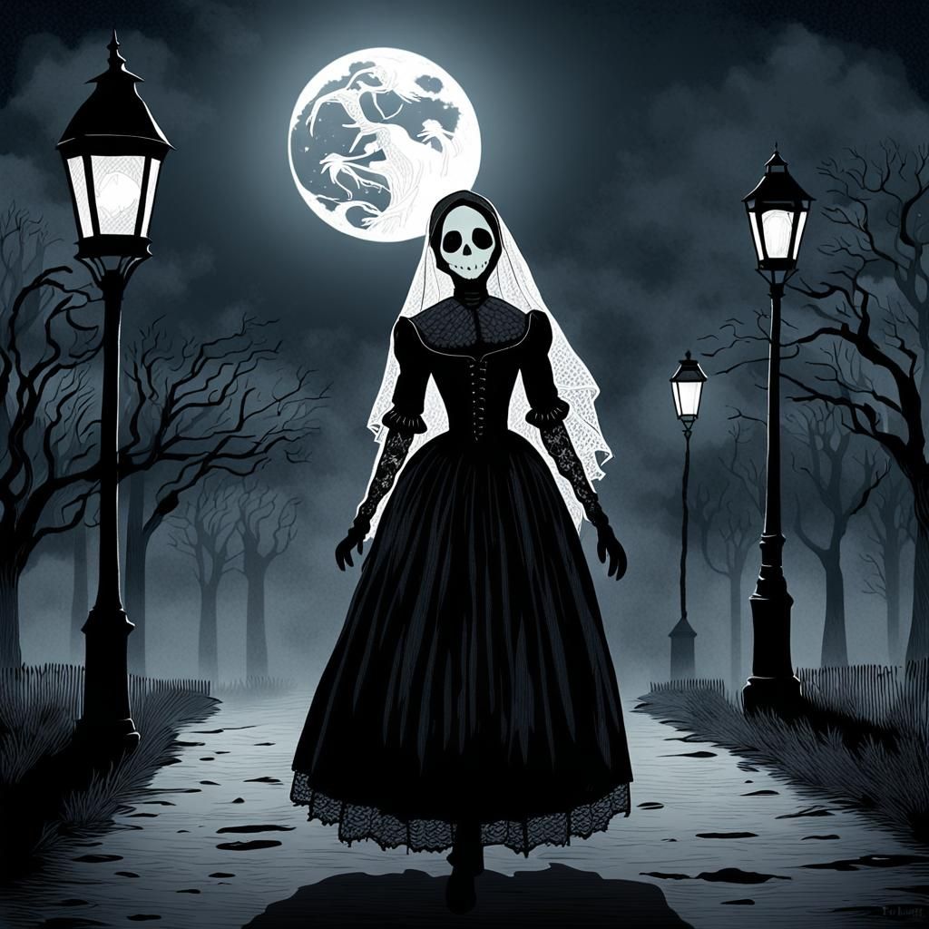 Headless Ghost Woman in Florida Swamp, Gothic Illustration