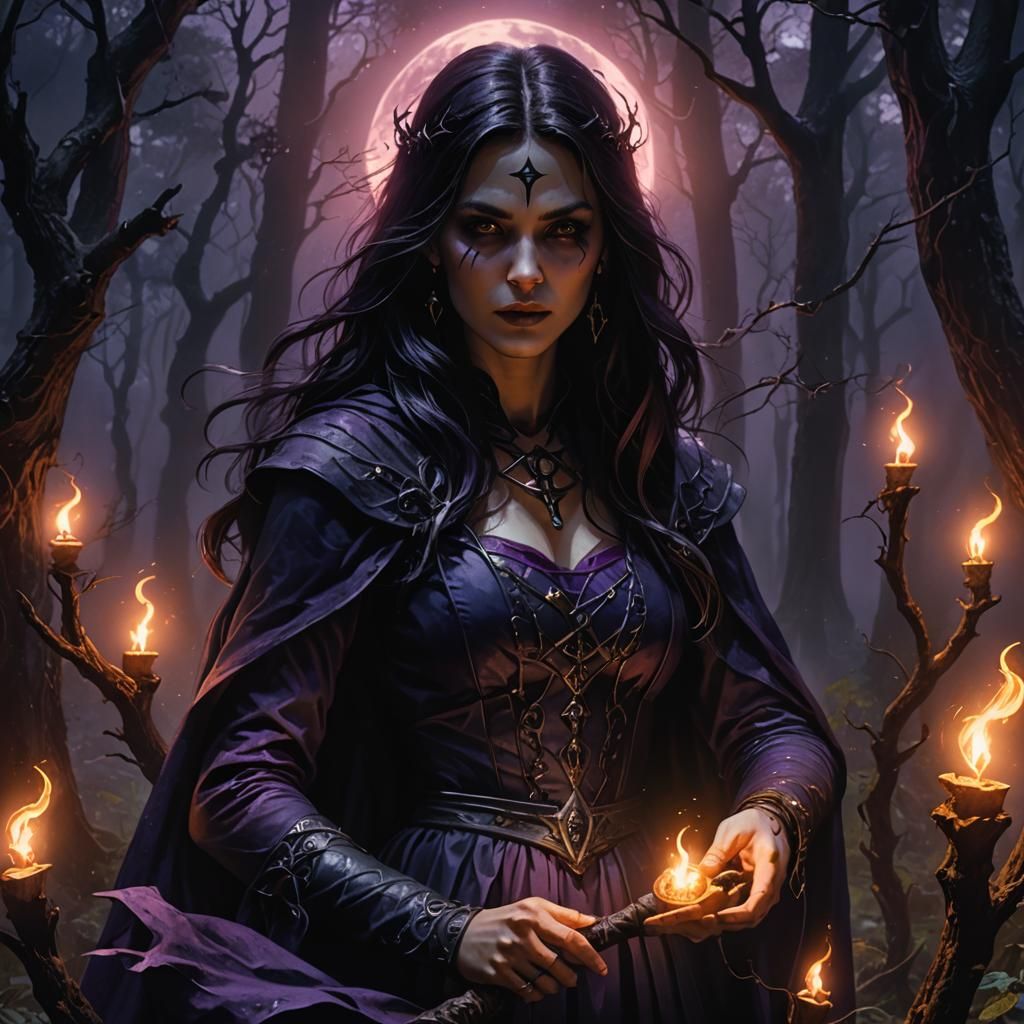 Sorceress in Mystical Forest: Dark Fantasy Art