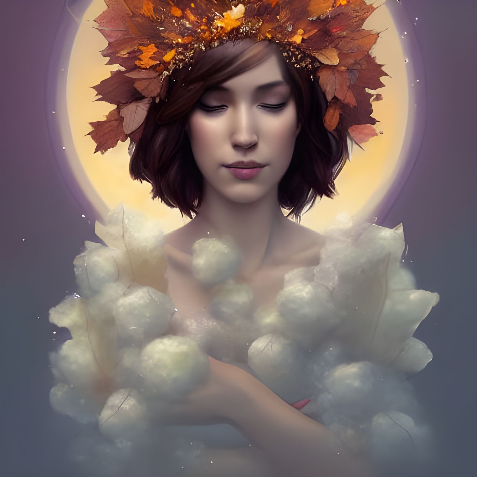 Fall Queen Portrait with Crown and Leaves