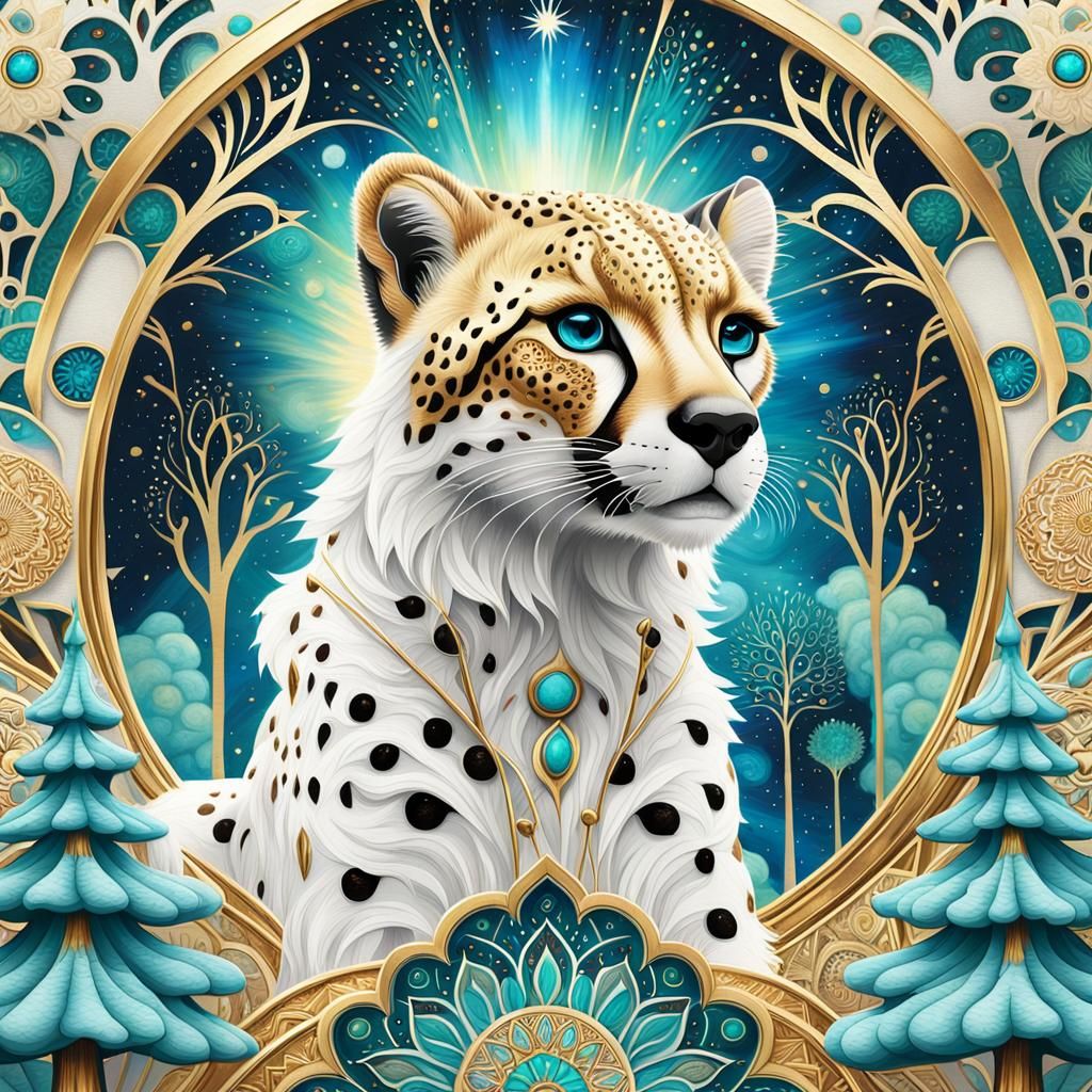 Celestial Cheetah with Art Deco Elements