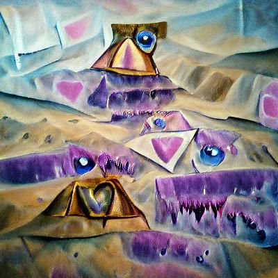 Surreal Pyramids in Astral Landscape: Watercolor Abstract