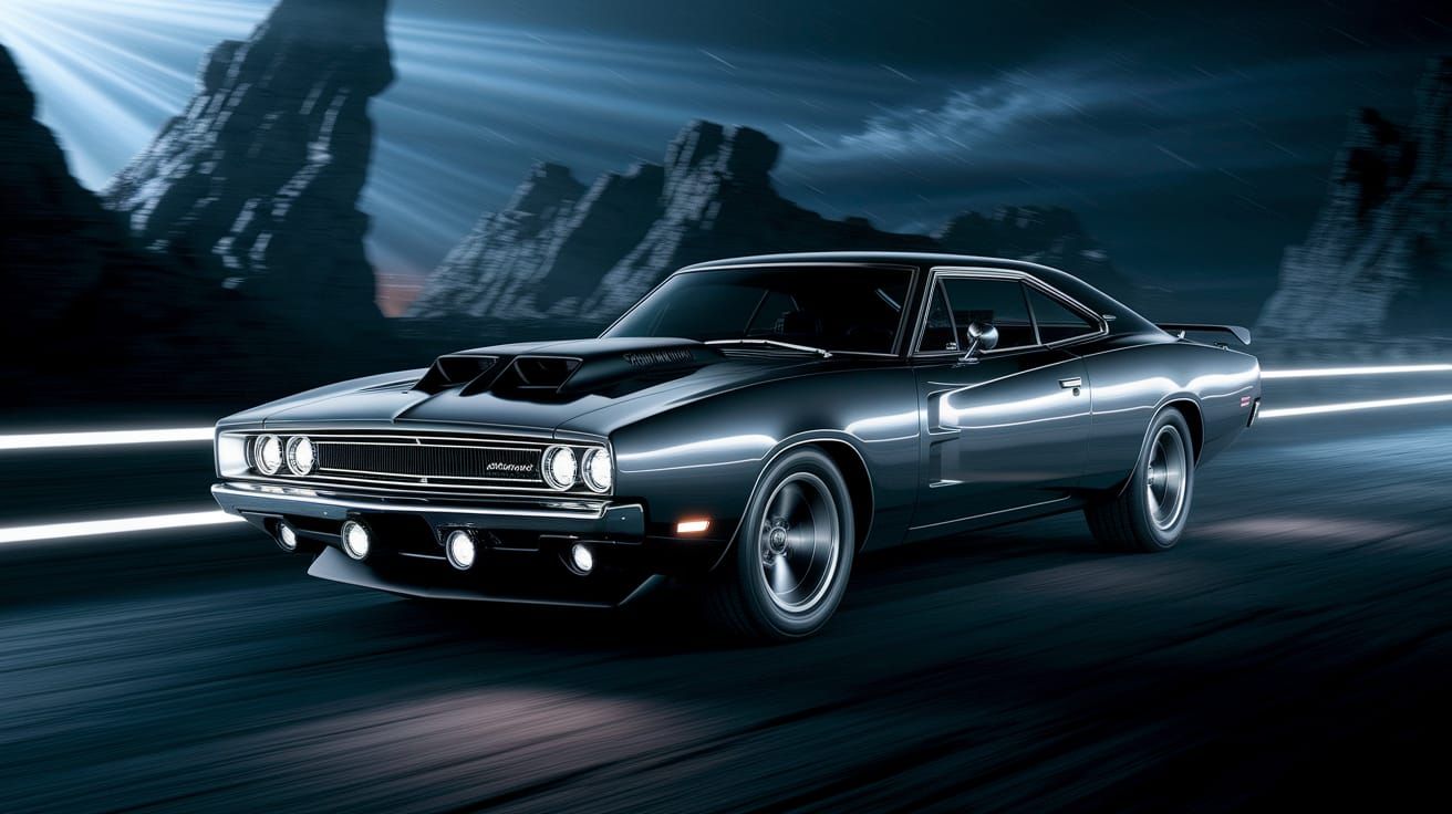 Glowing Alien Car Cruises a Desolate Distant Planet Night