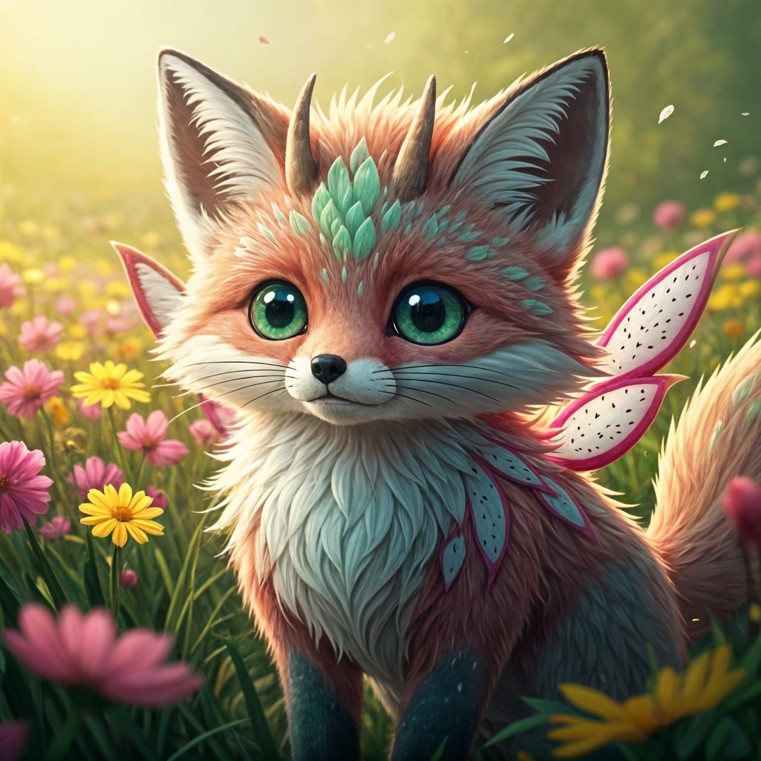Whimsical Fox in Vibrant Dragon Fruit Inspired Landscape