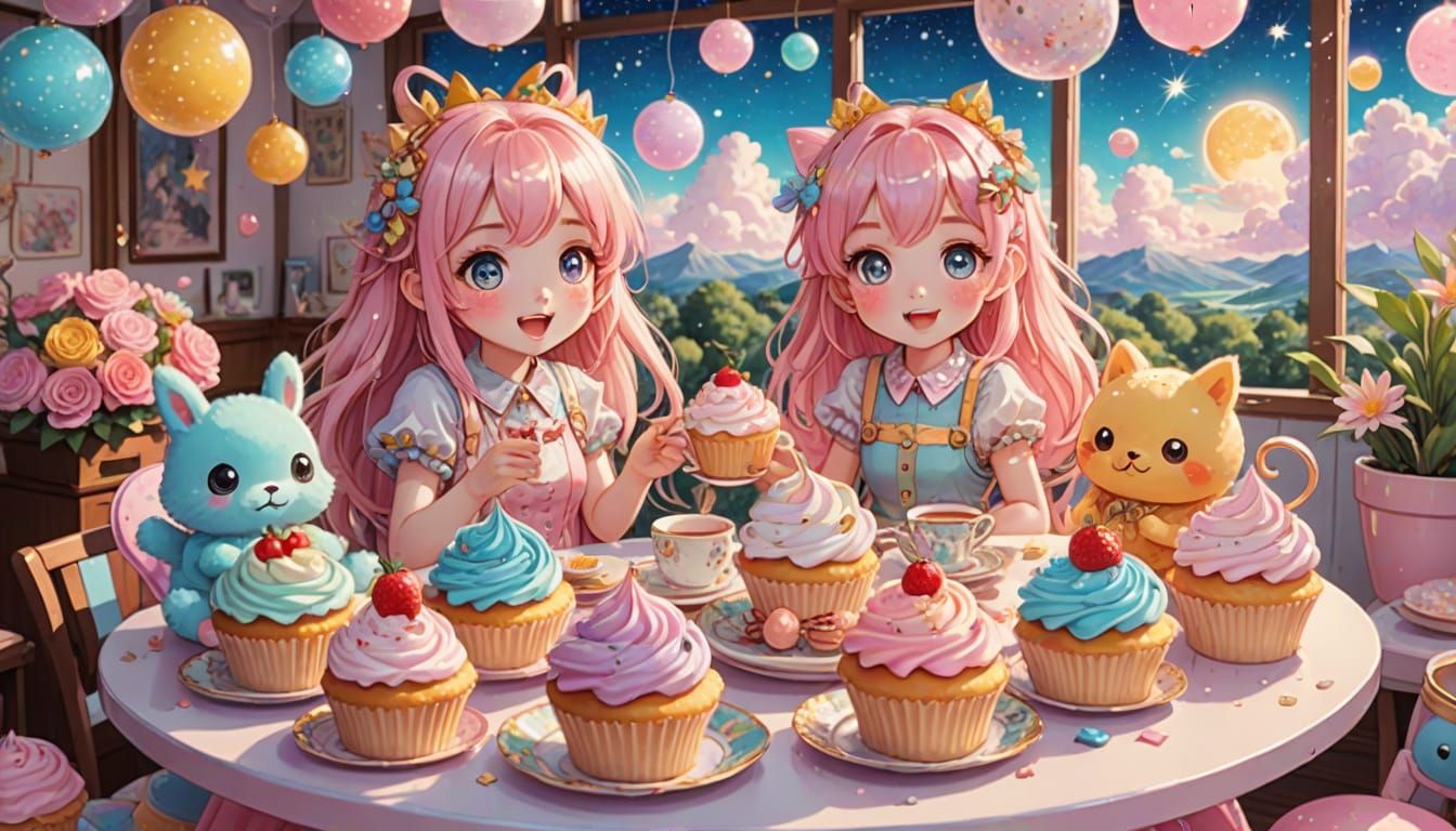 Kawaii Cupcake Tea Party in Hypermaximalist Style