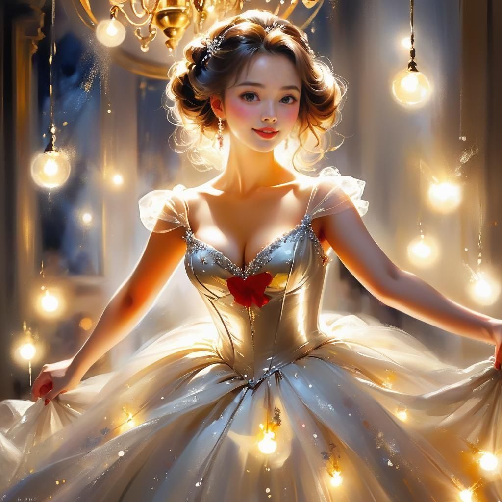 Lady in Glowing Gown with Celestial Hair