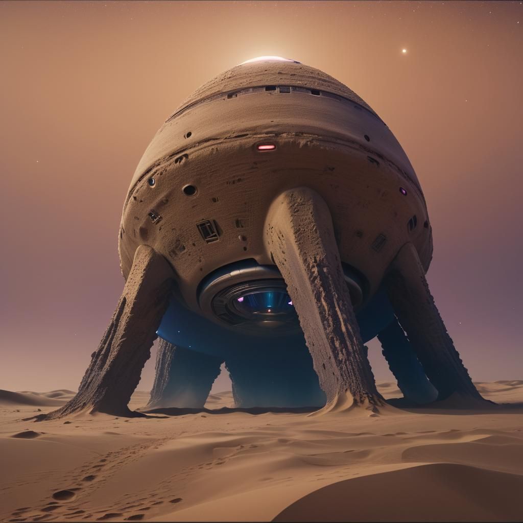 Surreal UFO in Desert Night, Sci-Fi Art
