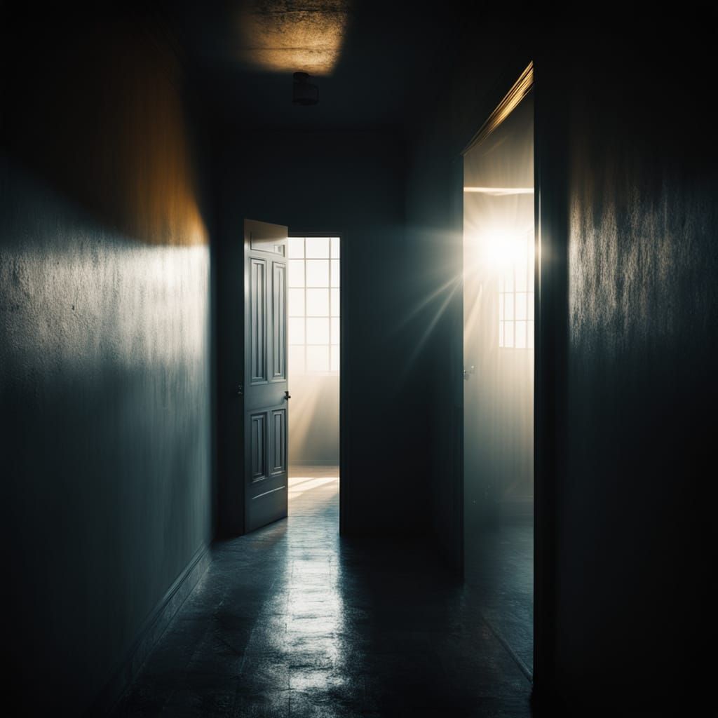 Ethereal Gray Corridors in Cinematic 35mm Film Style