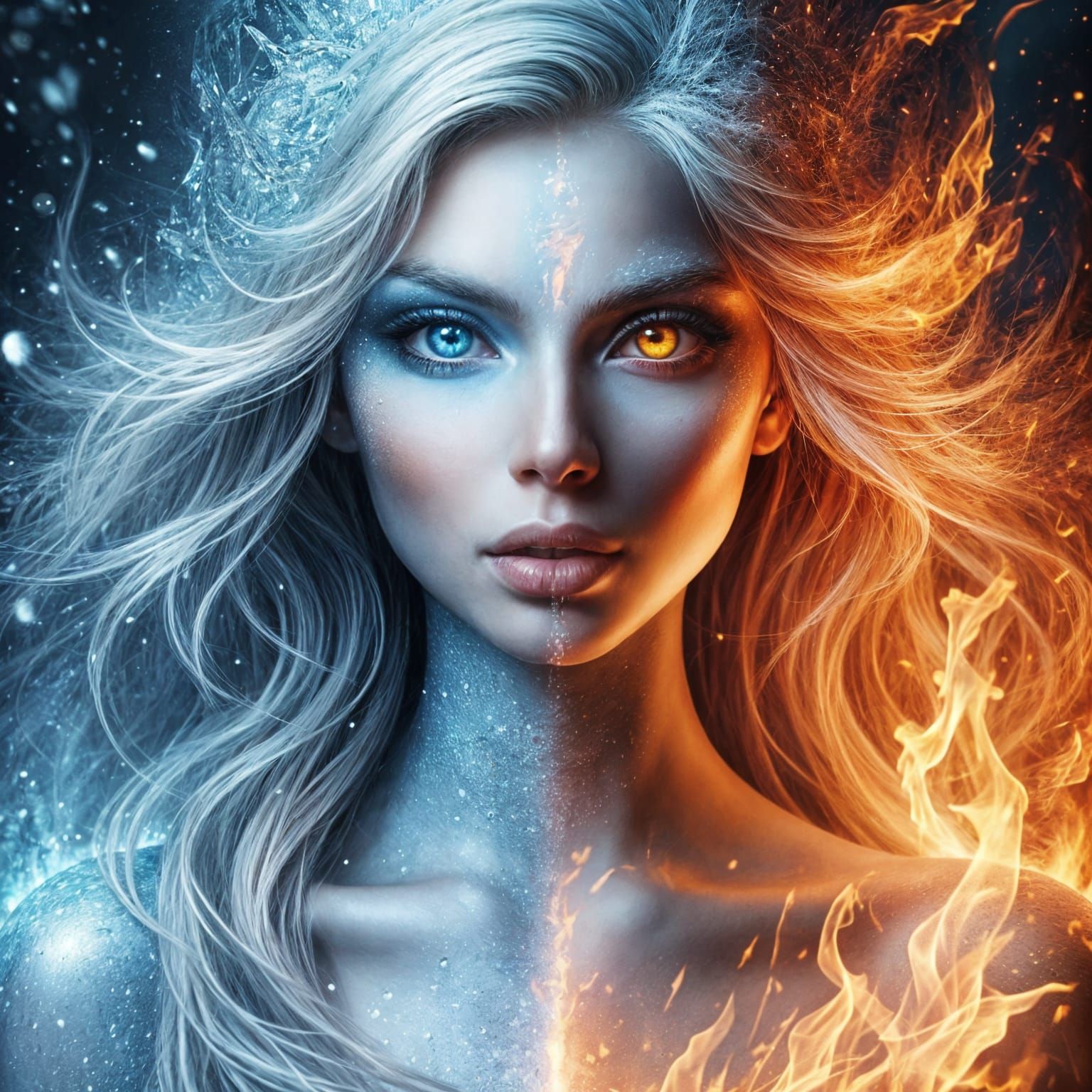 Goddess of Fire and Ice in High Fantasy Style