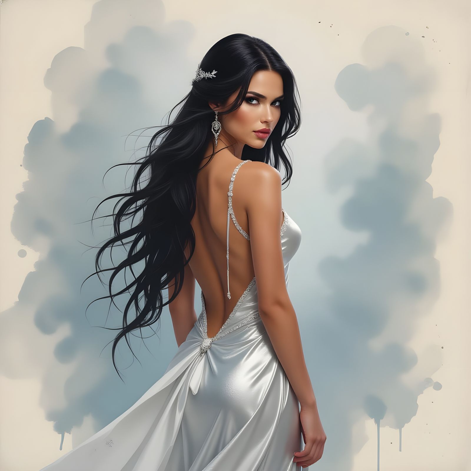 Norse Goddess Portrait with Watercolor and Ink