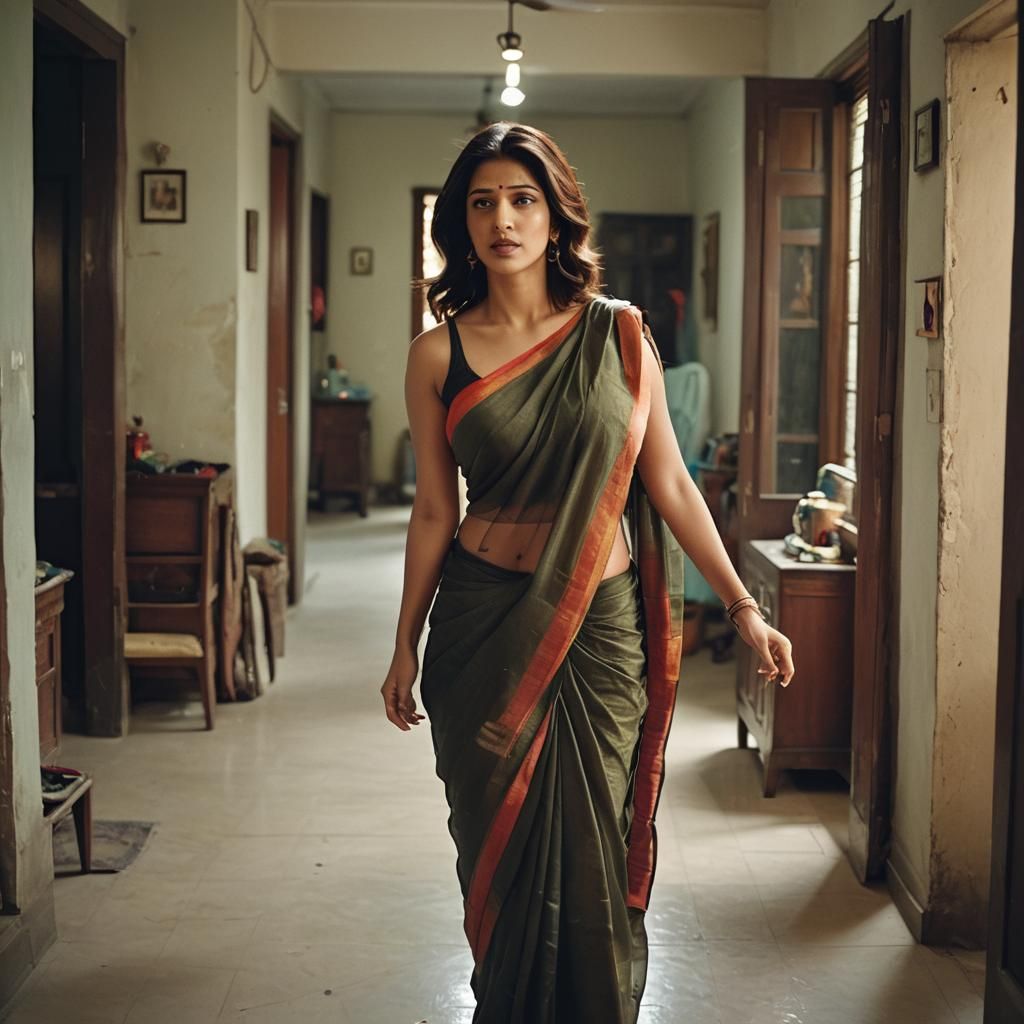 Beautiful Indian Woman in Saree: Cinematic Film Still