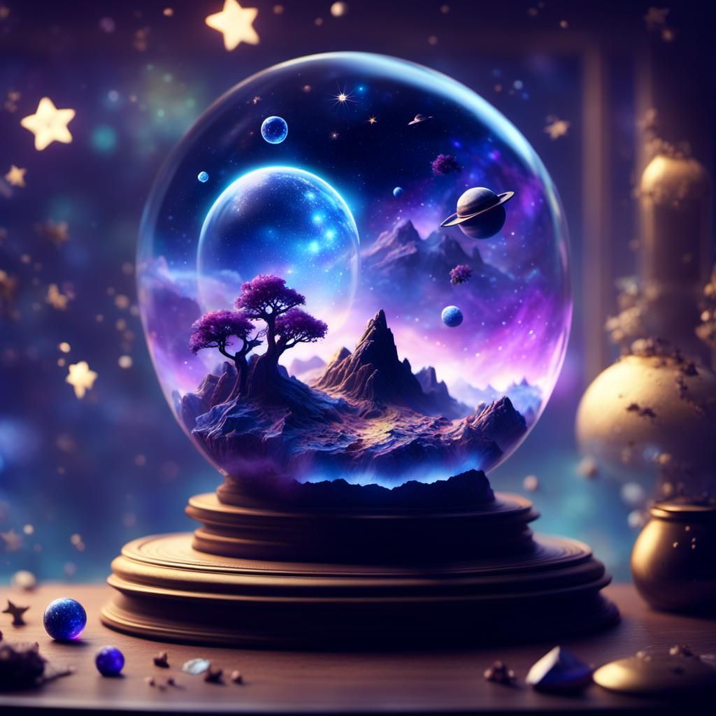Terrarium with Swirling Galaxy, Digital Matte Painting