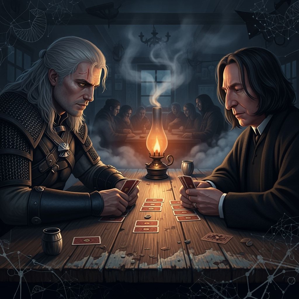 Geralt and Snape Play Gwent in Dark Fantasy Tavern
